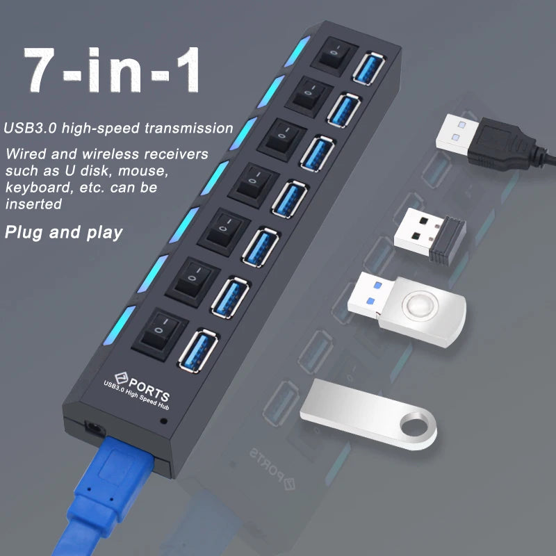 USB 3.0 Multi-Port Hub with Switch