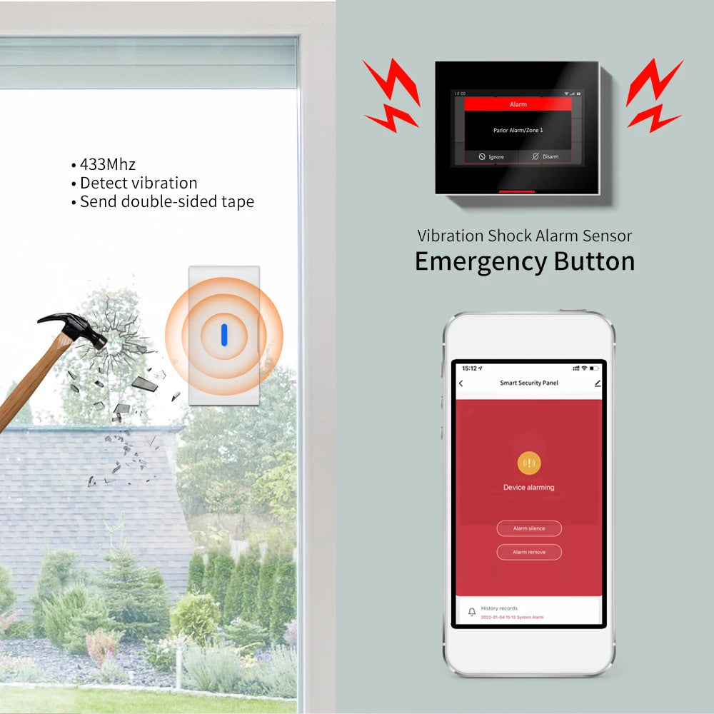 Ostaniot 433MHz EV1527 Wireless Glass Break & Vibration Sensor