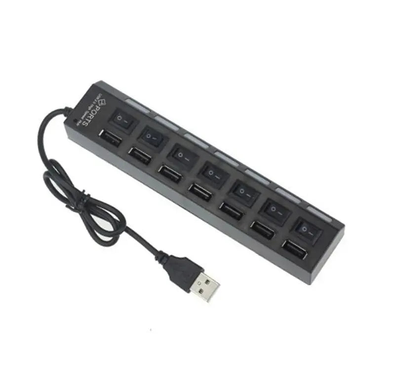 7-Port USB 2.0 Extension Hub Splitter for PC, Laptop, and Desktop