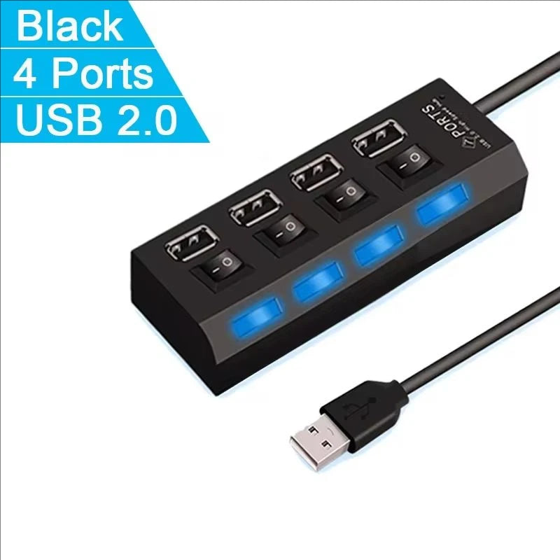 7-Port USB 2.0 Extension Hub Splitter for PC, Laptop, and Desktop