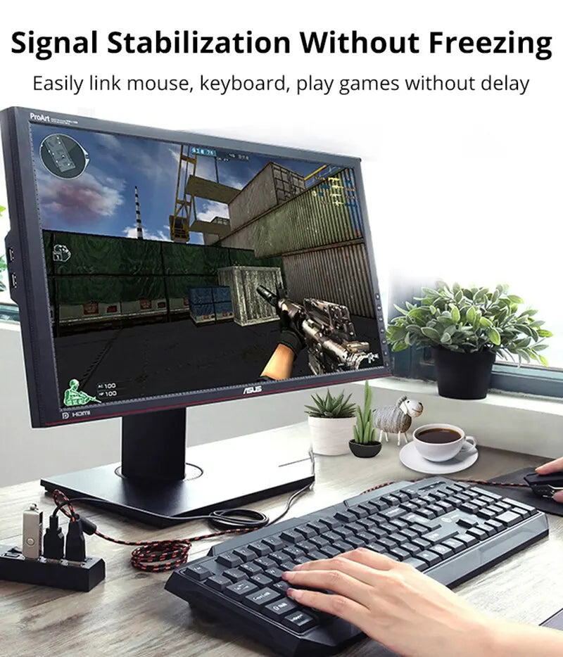 7-Port USB 2.0 Extension Hub Splitter for PC, Laptop, and Desktop