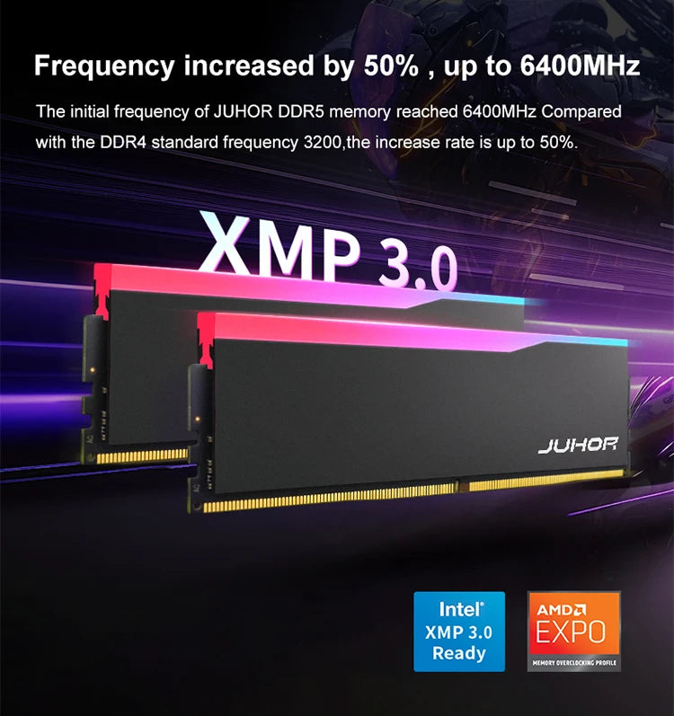 JUHOR RGB DDR5 RAM 16GB 6000/6400MHz PC5 Desktop Memory Module