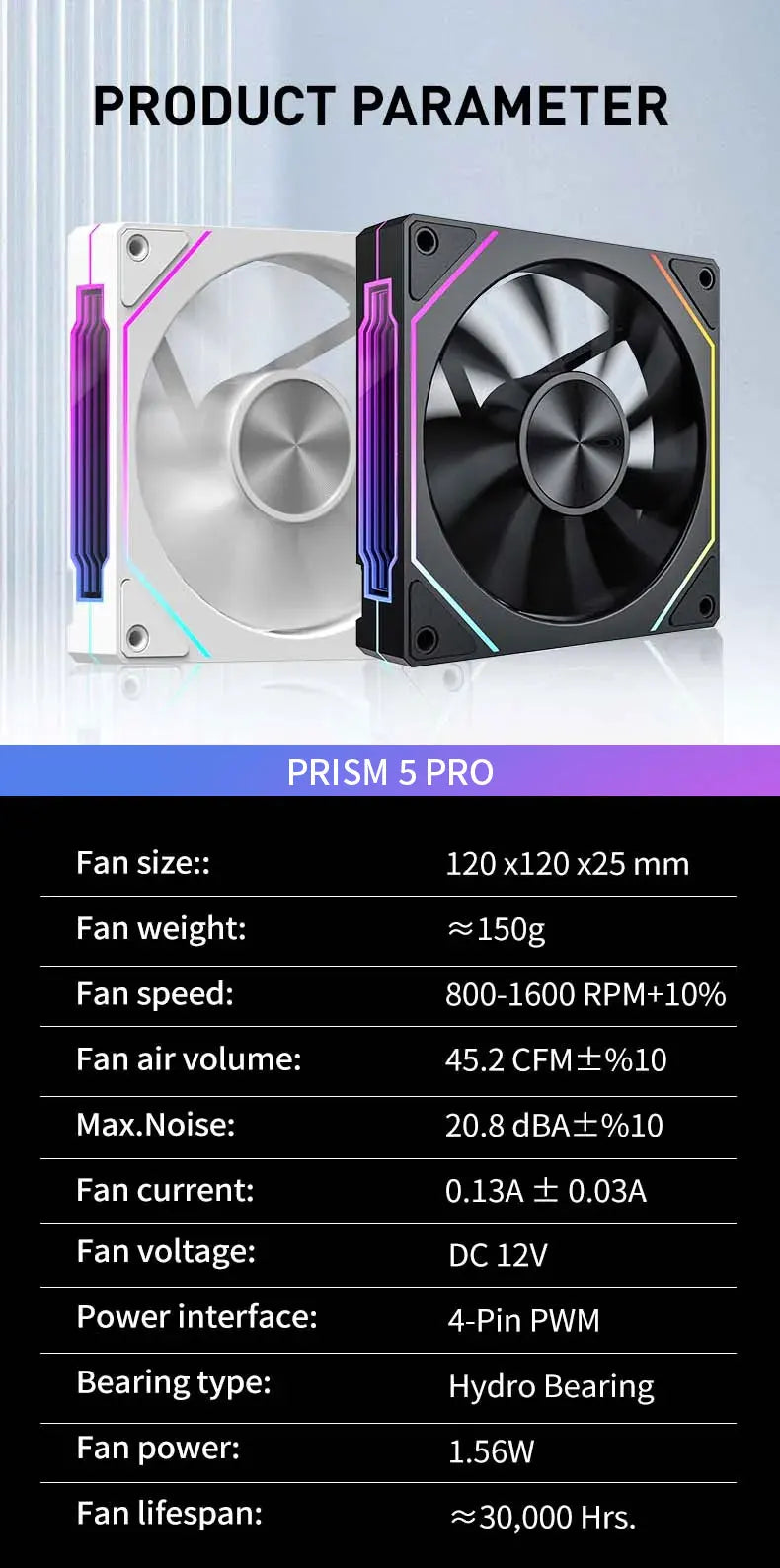 LDPCSJ PRISM 5 PRO 120mm ARGB PWM Computer Cooling Fan