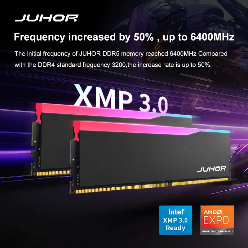JUHOR RGB DDR5 RAM 16GB 6000/6400MHz PC5 Desktop Memory Module