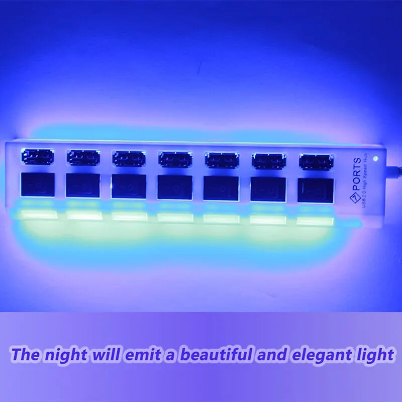 7-Port USB 2.0 Extension Hub Splitter for PC, Laptop, and Desktop