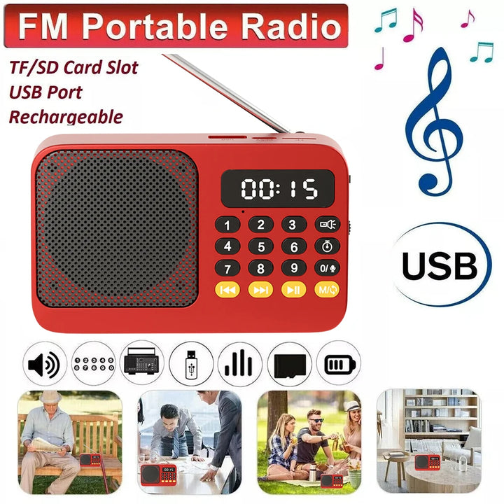 Portable Digital FM Radio Music Player with USB/TF Support and LED Display