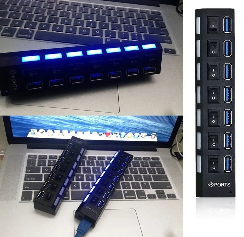 7-Port USB 2.0 Extension Hub Splitter for PC, Laptop, and Desktop