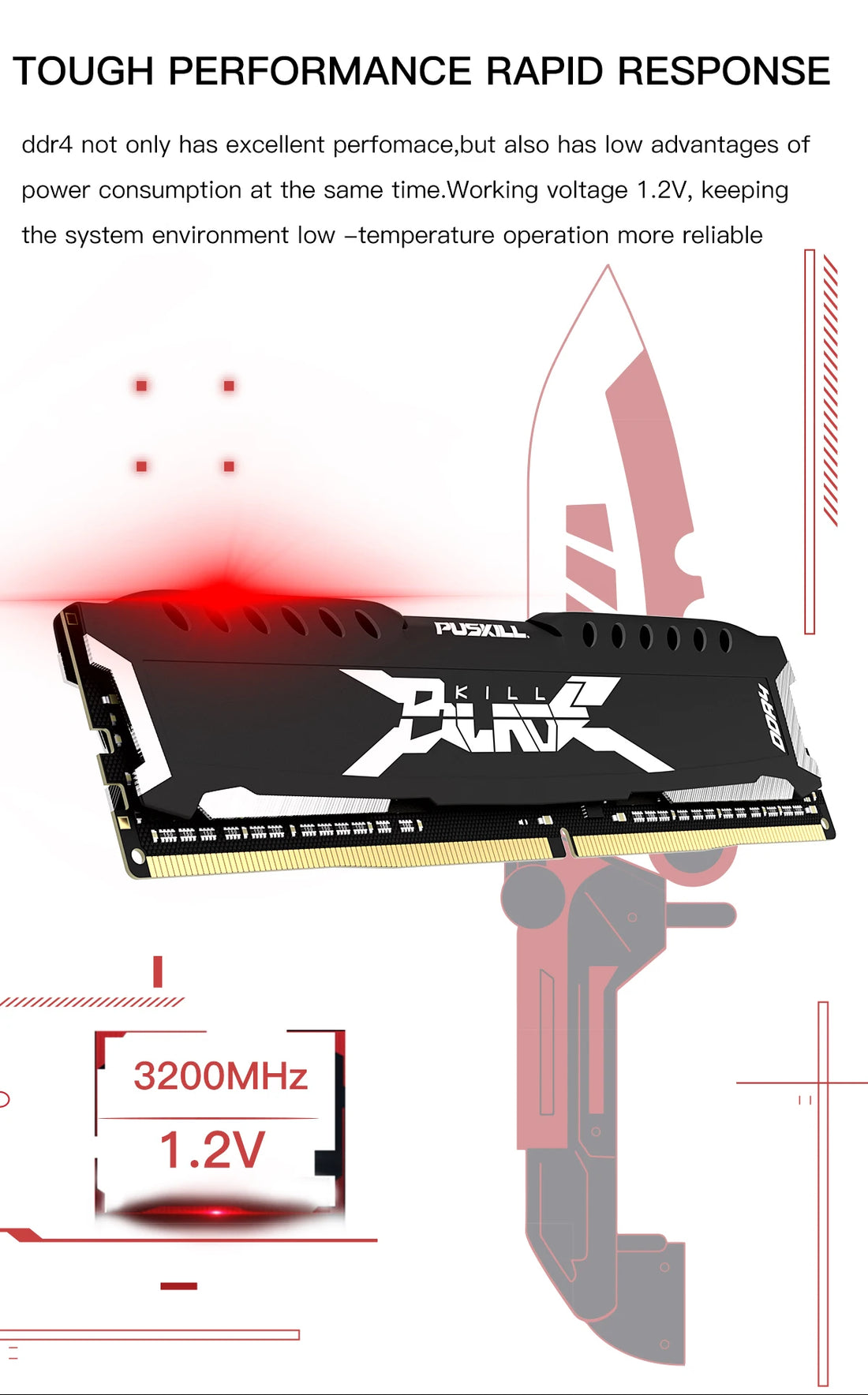 PUSKILL DDR4 Desktop RAM 8GB/16GB 2666MHz–3200MHz UDIMM with Heat Spreader