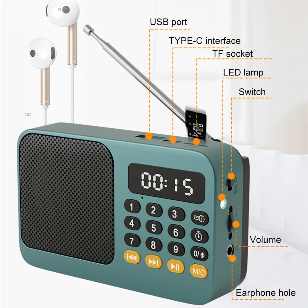 Portable Digital FM Radio Music Player with USB/TF Support and LED Display