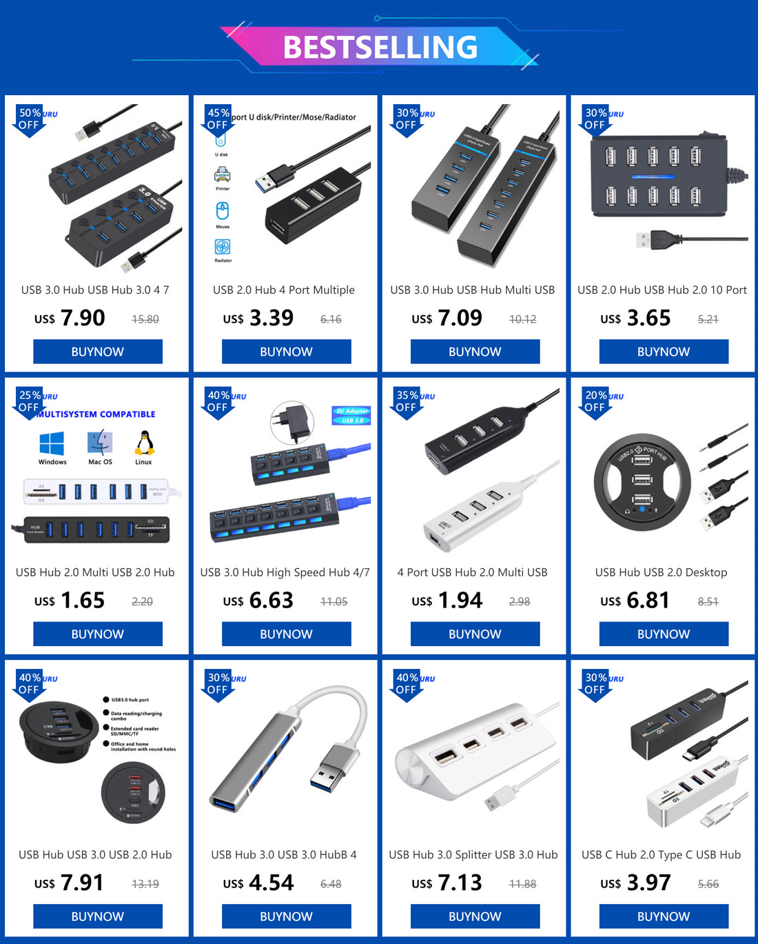 USB 3.0 Multi-Port Hub with Switch